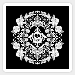 Bonehead & Batwings Damask in White Sticker